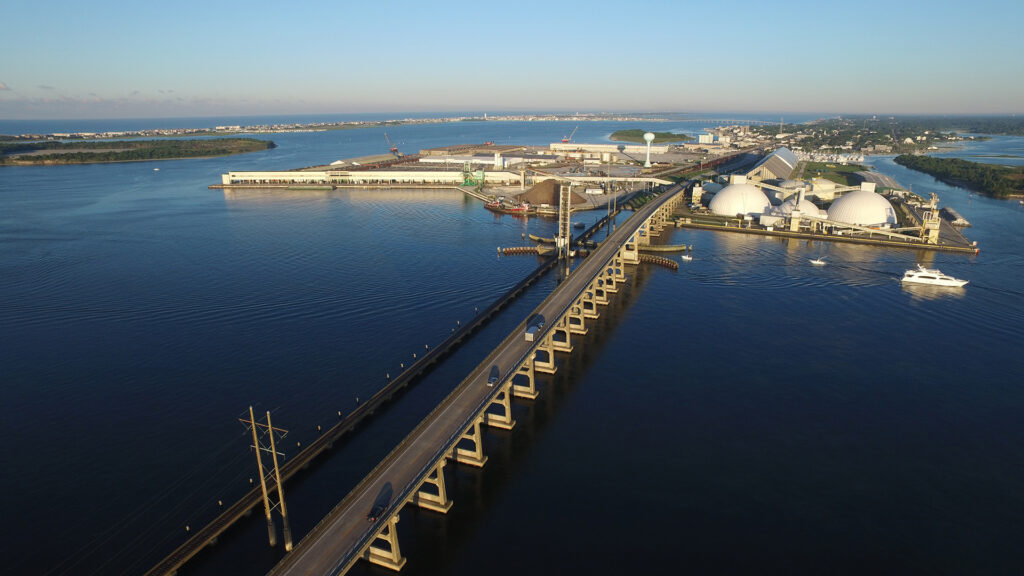 Aerial photo of bridge taken by a drone. 