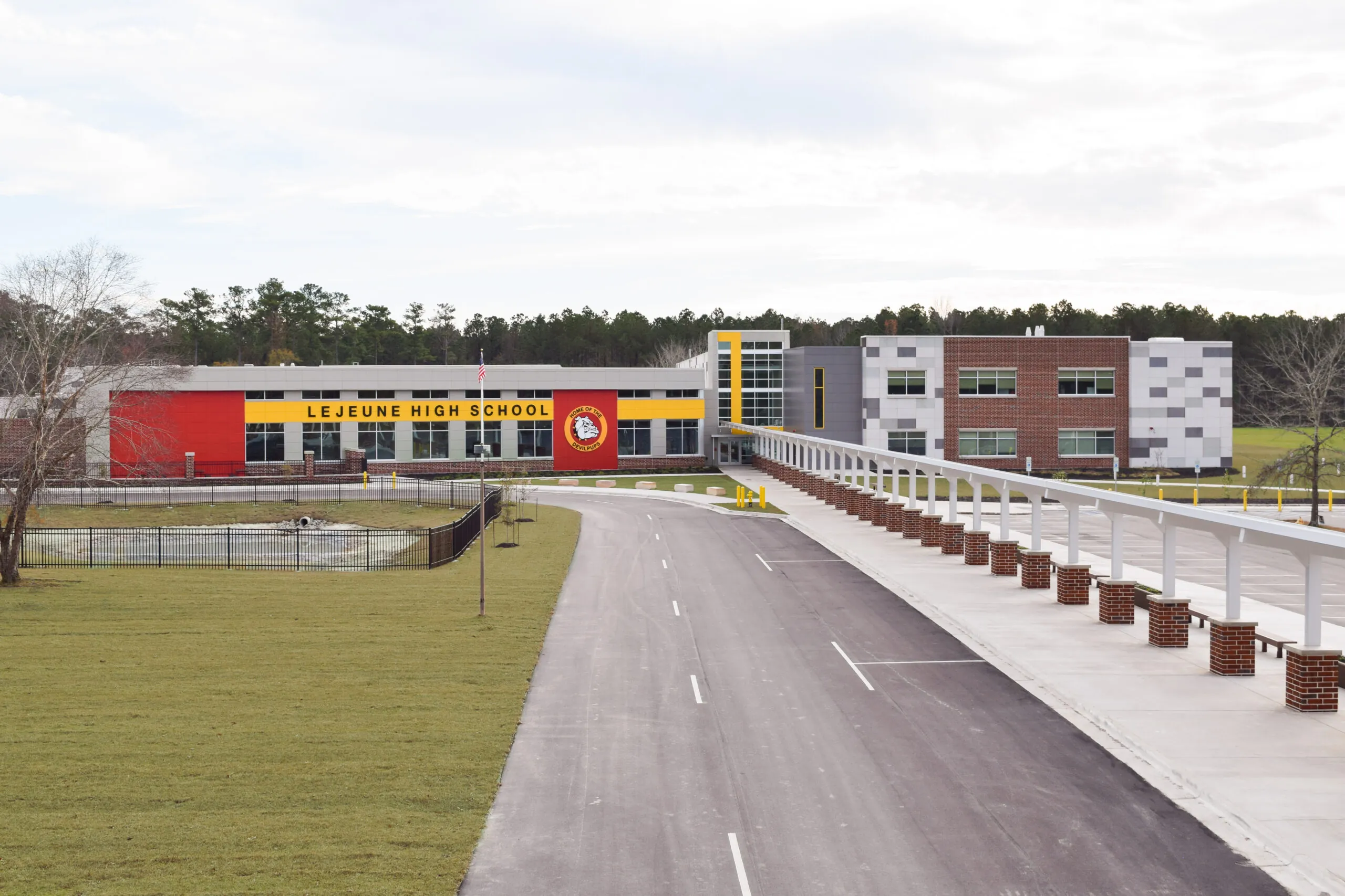 Front exterior of Lejeune Highschool.
