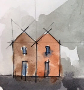 Watercolor drawing of a house.