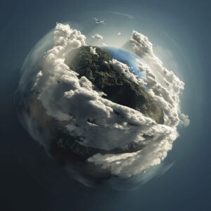 Earth surrounded by clouds. 