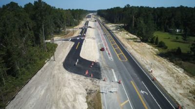 Aerial photo of road. 