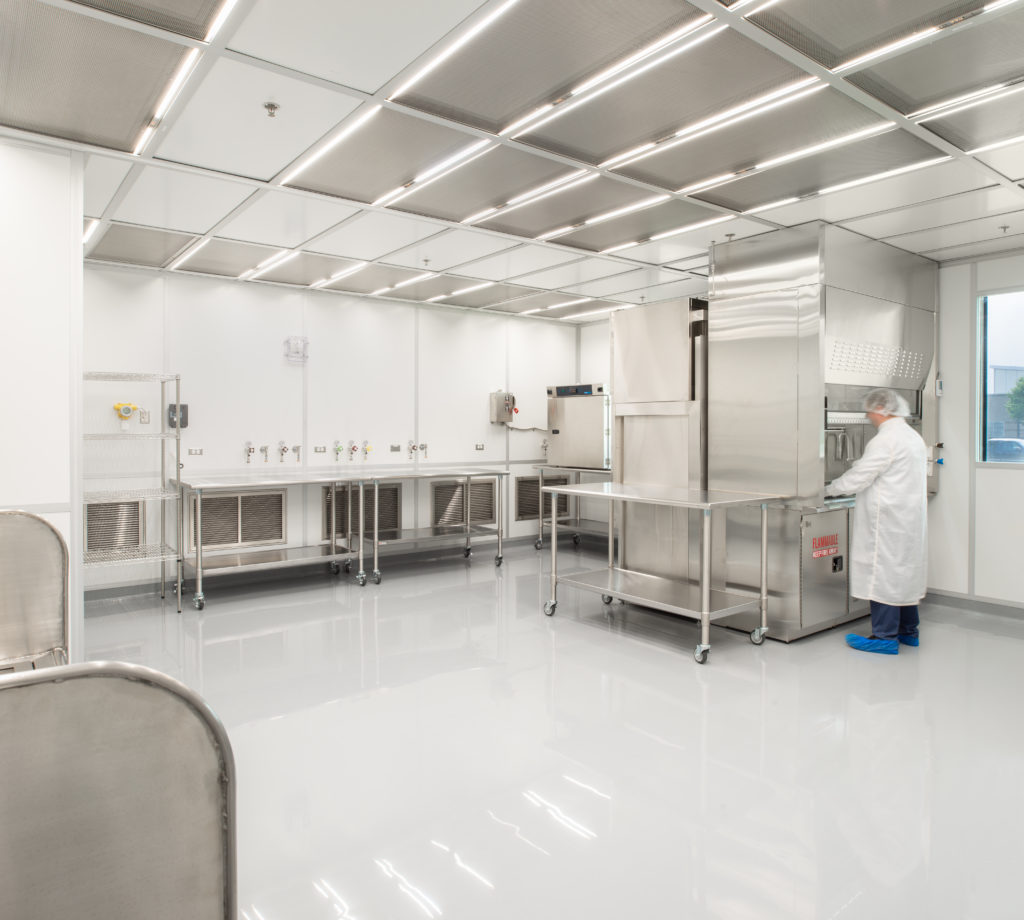 Interior of asteroid sample curation center at Johnson Space Center.