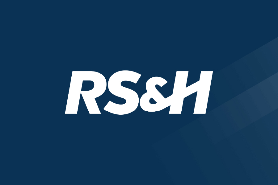 RS&H logo with rays on dark blue background.