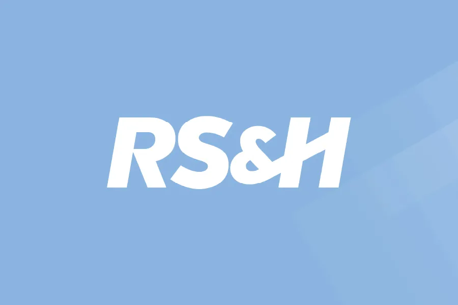 RS&H logo with rays on light blue background.