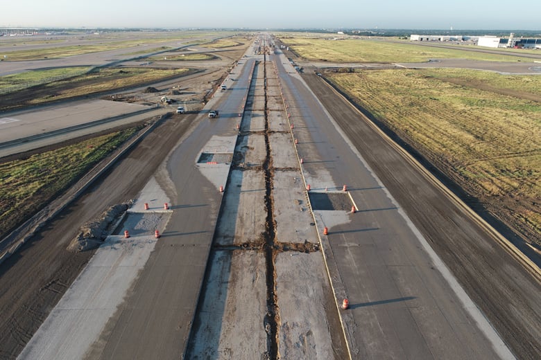 Photo of Dallas Forth Worth Airport's Runway 18R-36L before RS&H began expedited rehabilitation.