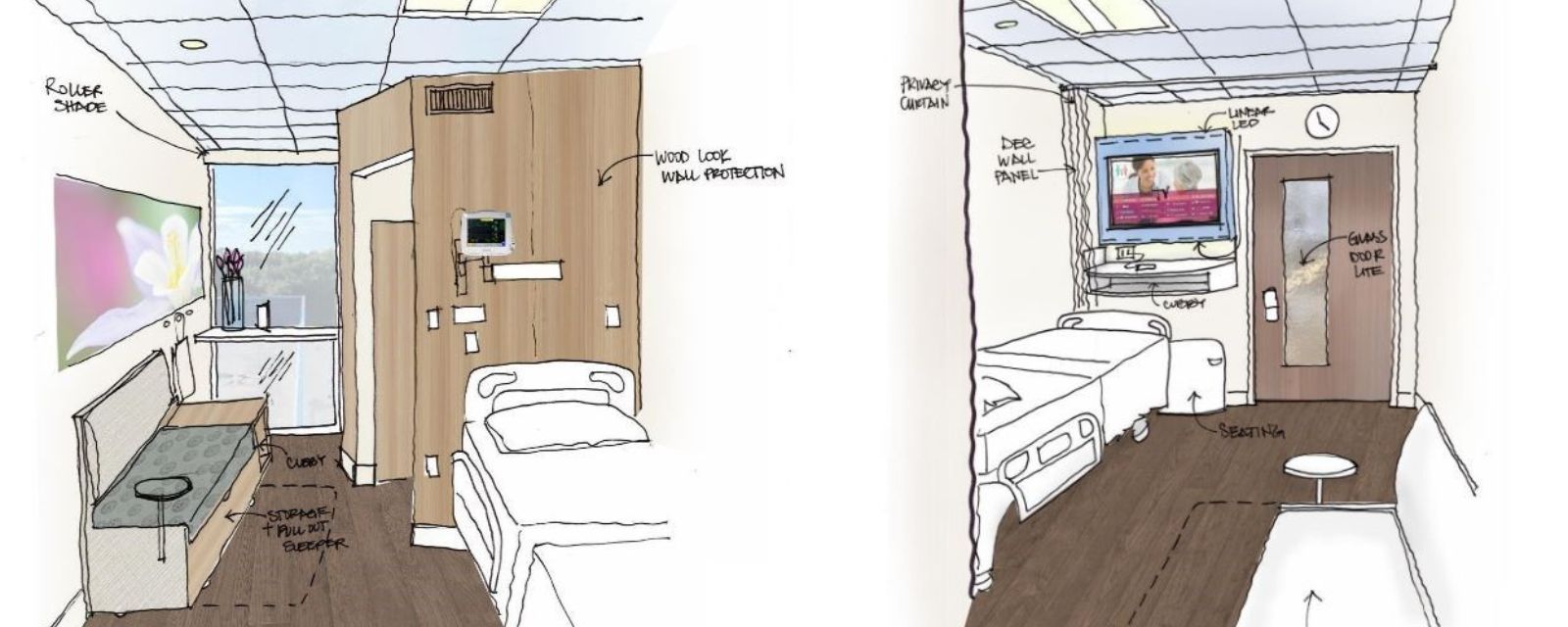 Sketch of patient room in AdventHealth Altamonte