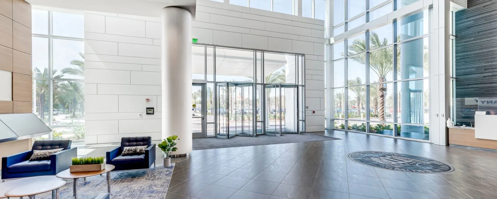 Lobby area inside Brown & Brown Insurance headquarters.