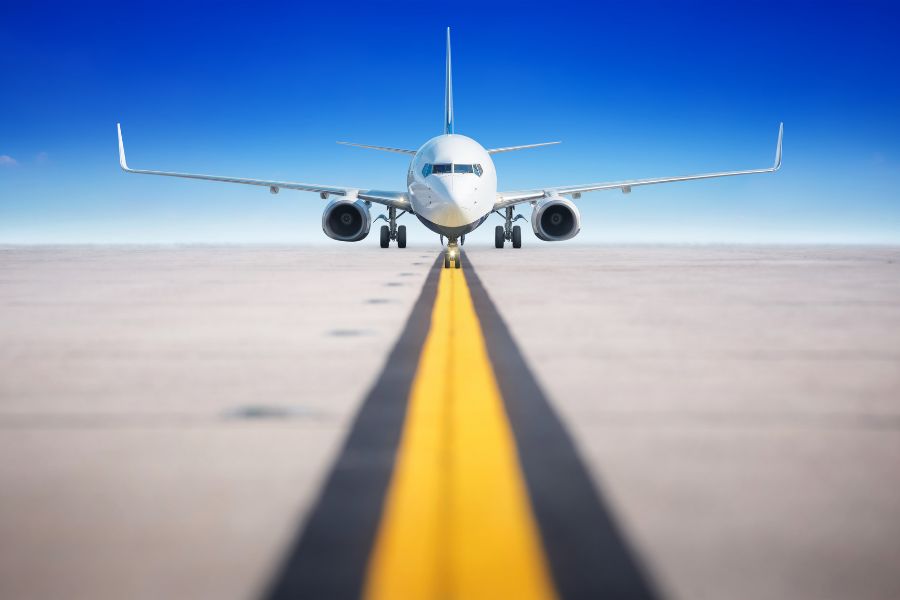Airplane on runway.