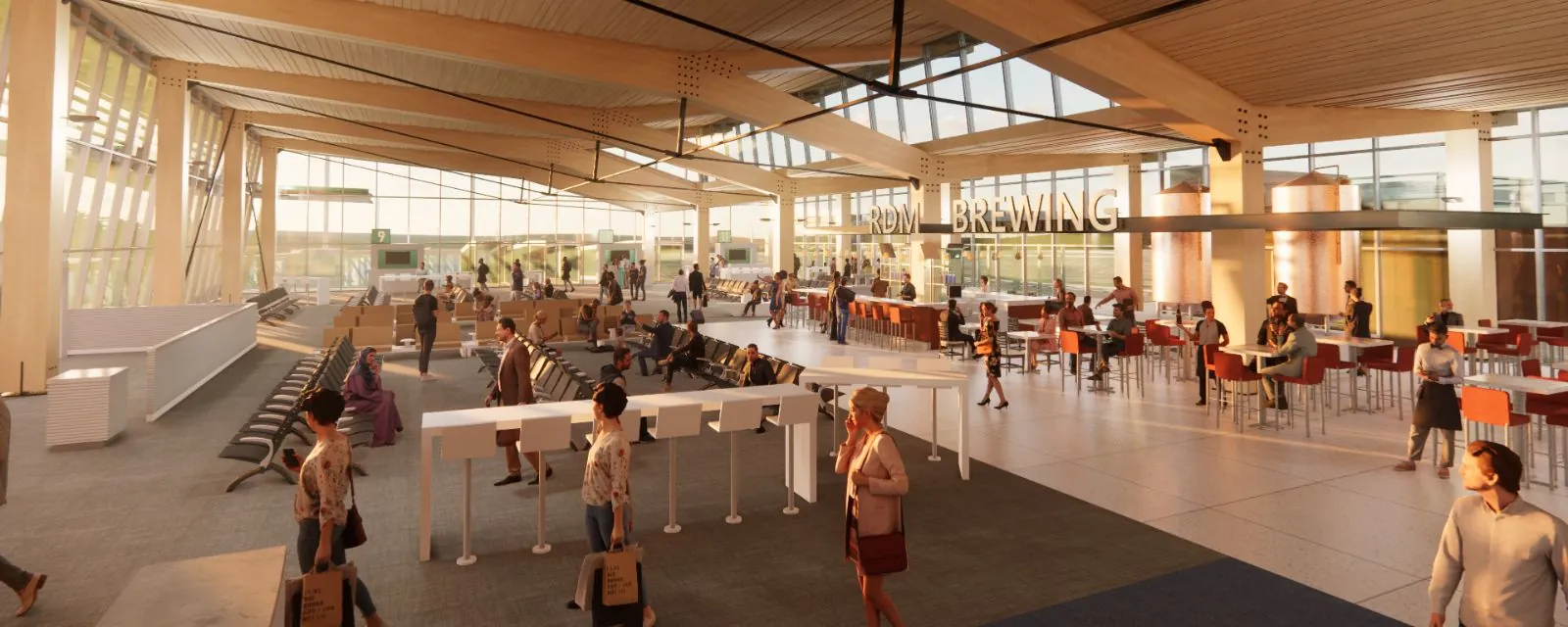 Interior rendering of Redmond Municipal Airport terminal concourse expansion.