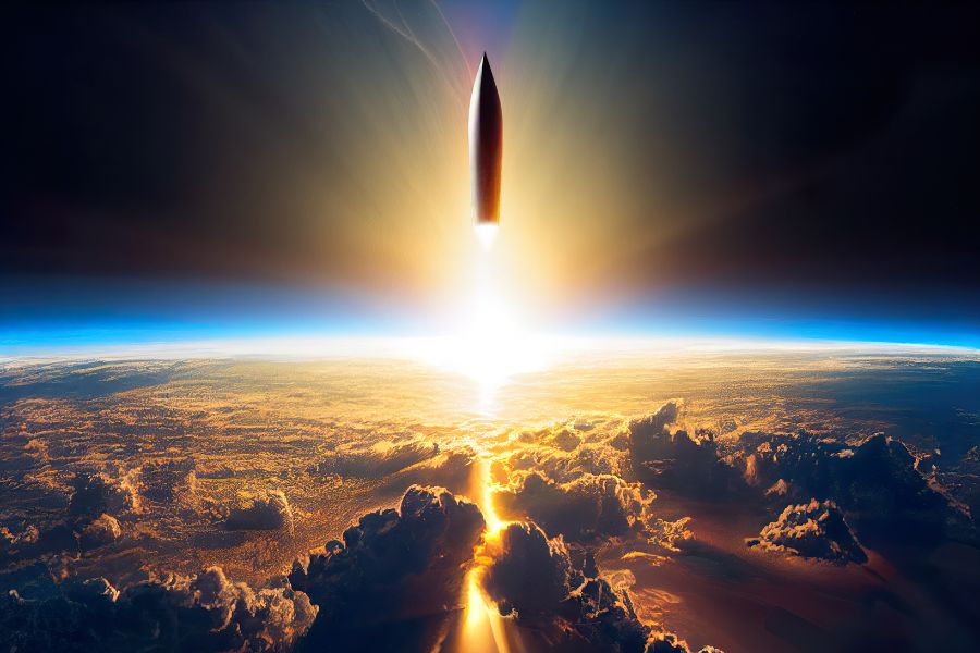 Rocket in space.