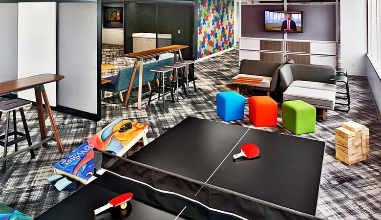 inside a gaming room of a modern company headquarters