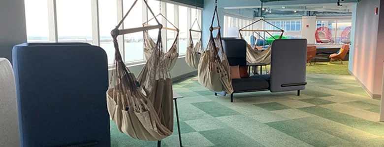hammocks inside a modern office