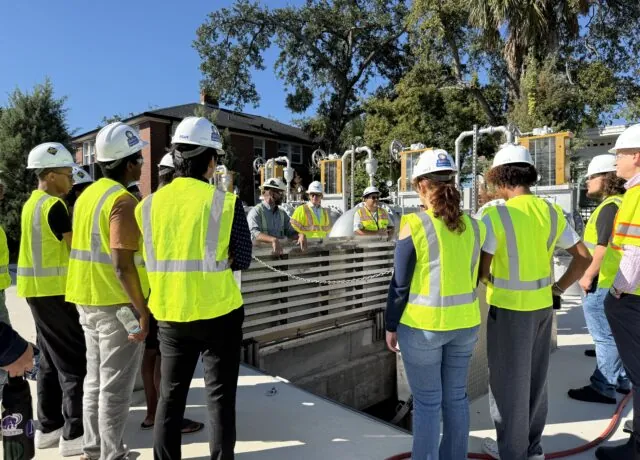 Students at a project construction site.