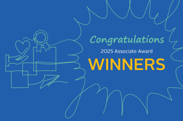 Congratulations 2025 Associate Award Winners with hand and ribbon sketch