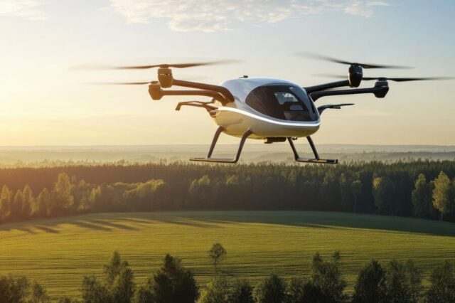Aircraft taking off from vertiport.
